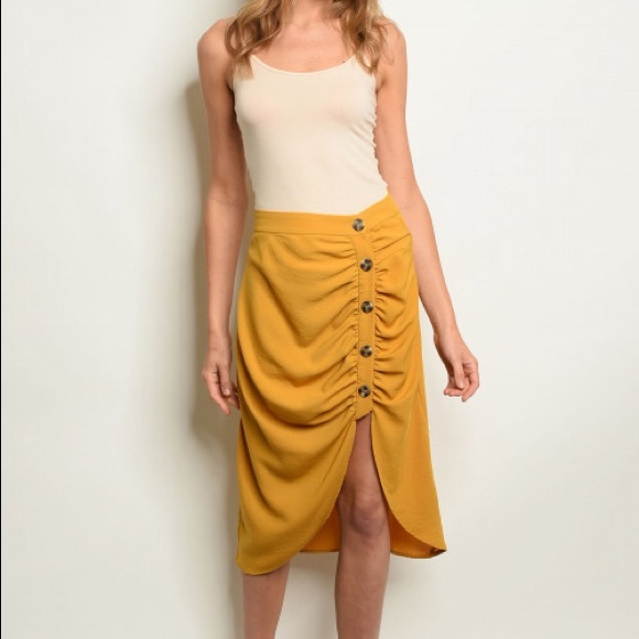 Strut & Bolt Dresses & Skirts - Ruched Front Midi Skirt Trendy Mustard